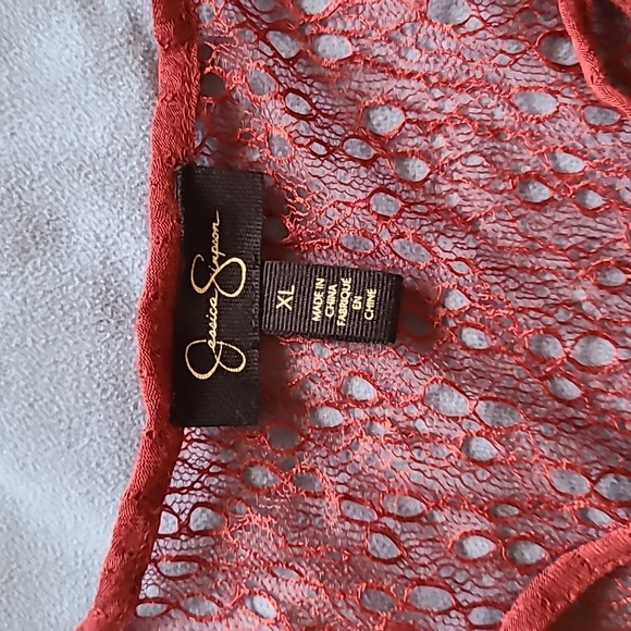 Jessica Simpson junior women's mesh trim with bell sleeve XL NWT BURGUNDY - Picture 4 of 10